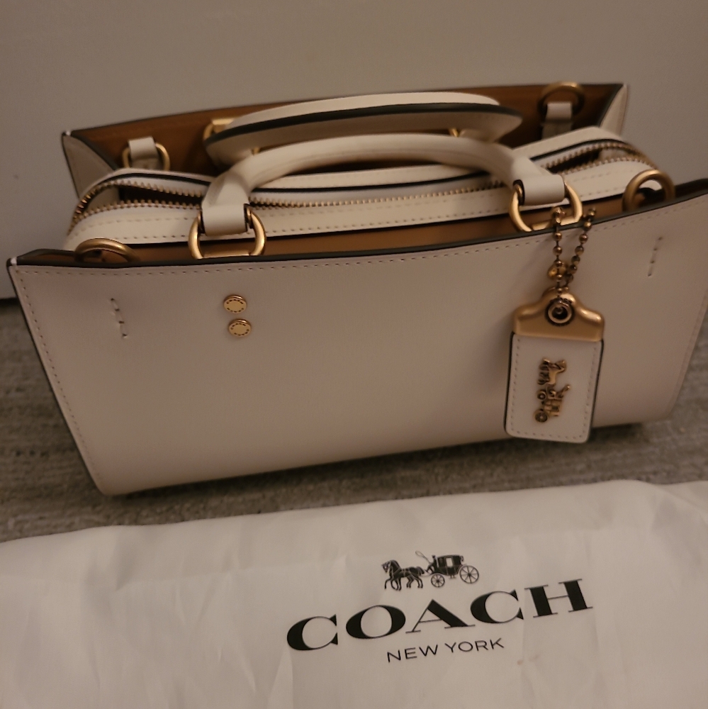 Coach Rogue 26 Chalk/Brass Leather Satchel Top Handle Crossbody Handbag